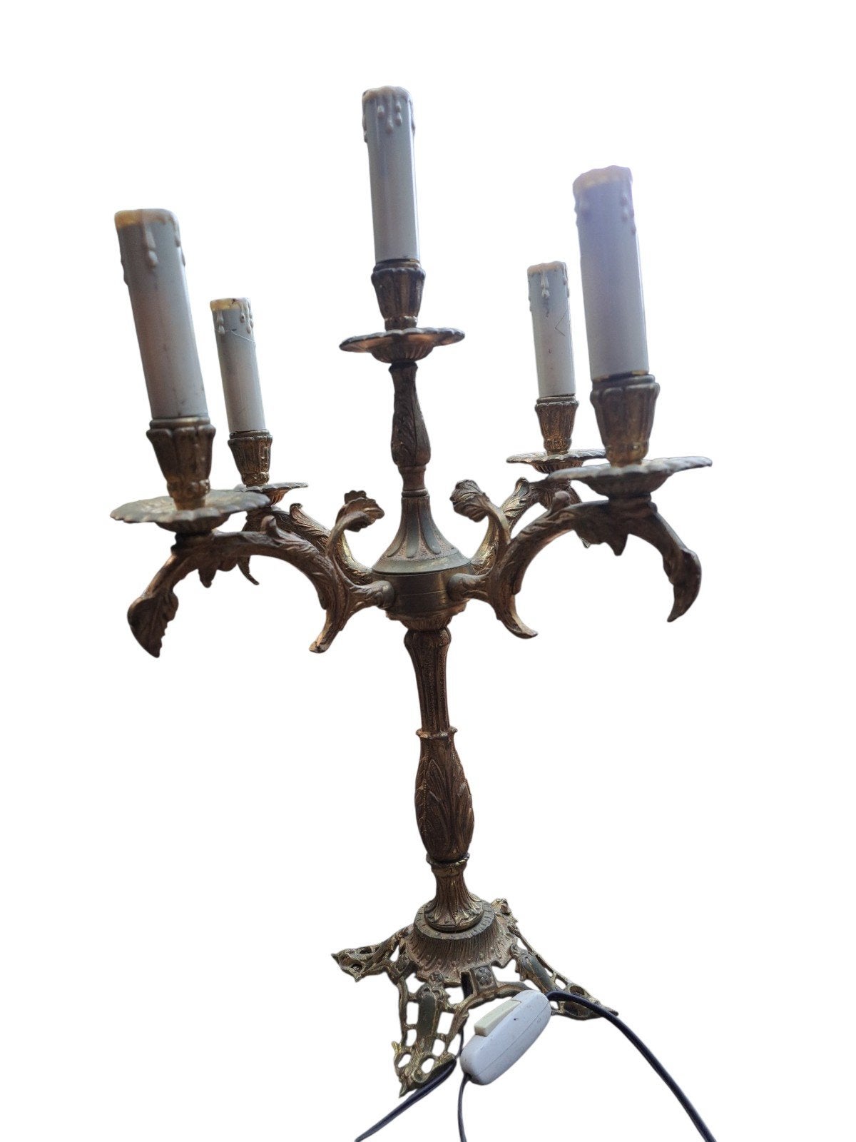 Klassieke 5-armige kandelaar lamp – oud stijl (Brons/Me, Antiek en Kunst, Ophalen of Verzenden