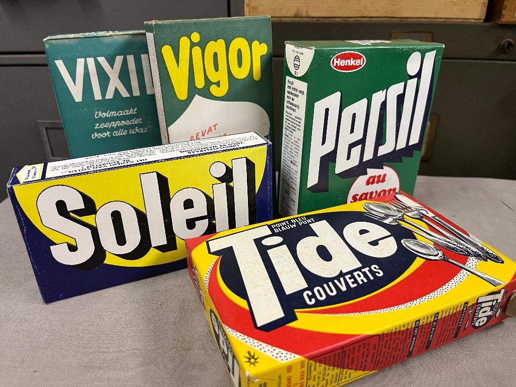 Oude vintage waspoeders Persil Vigor Soliel Tide Vixil, Verzamelen, Ophalen, Zo goed als nieuw, Verpakking