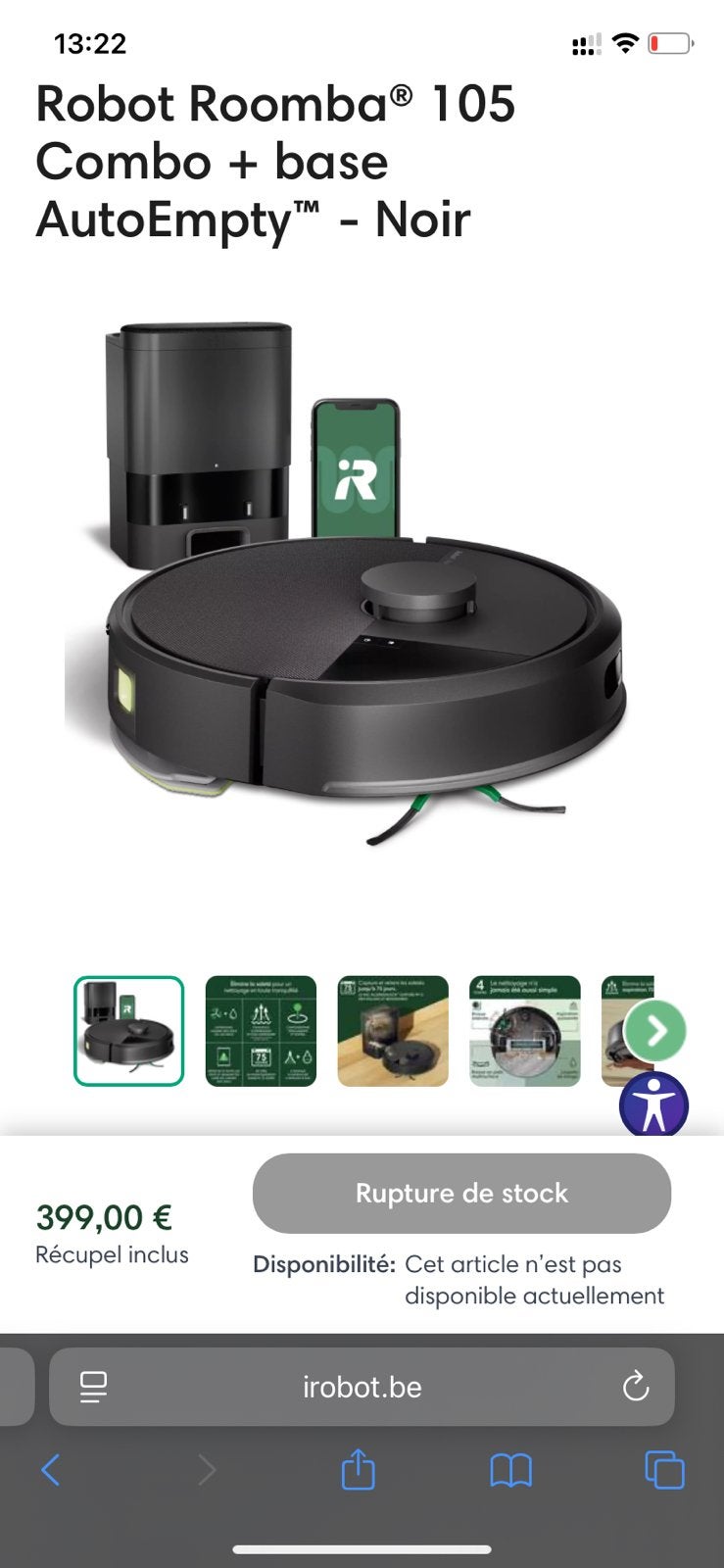 Aspirateur robot irobot roomba 105 lave et aspire + dock, Electroménager, Aspirateurs, Enlèvement, Comme neuf, Aspirateur robot