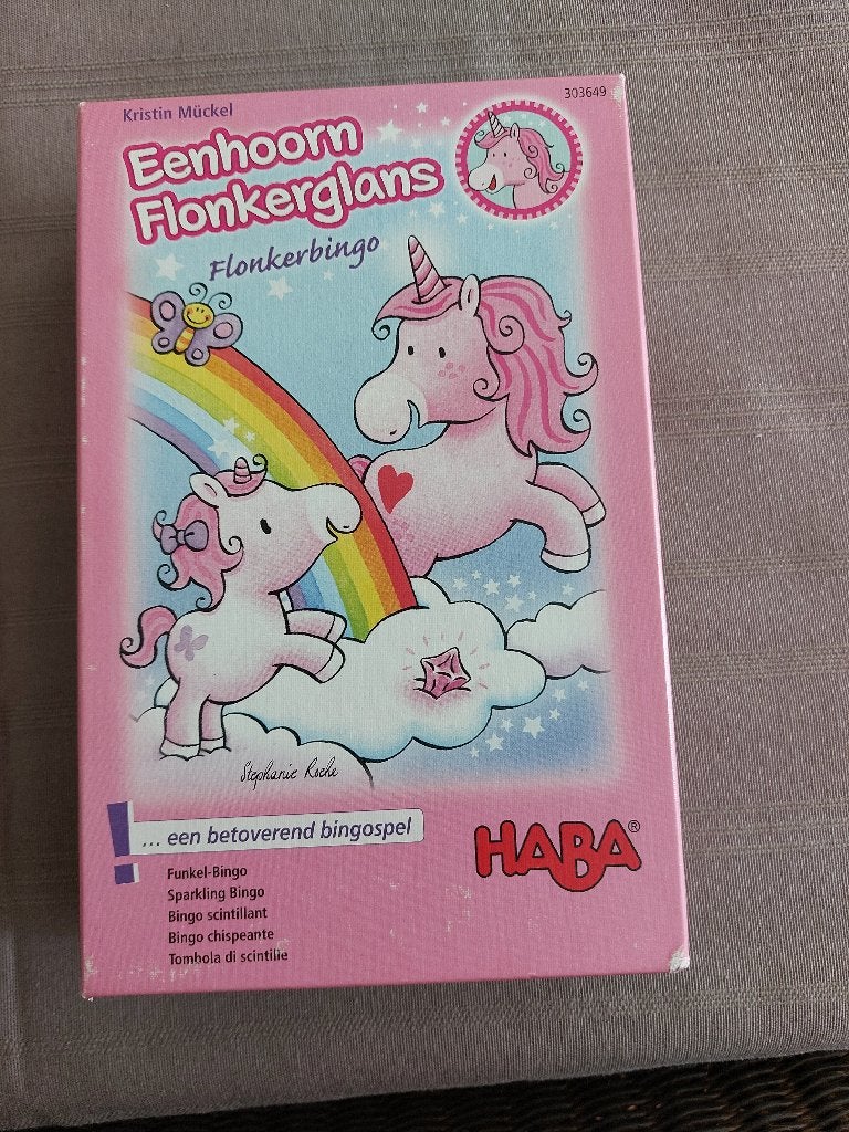 Haba Eenhoorn Fonkelglans - Flonkerbingo, Drie of vier spelers, Ophalen, Zo goed als nieuw, Haba