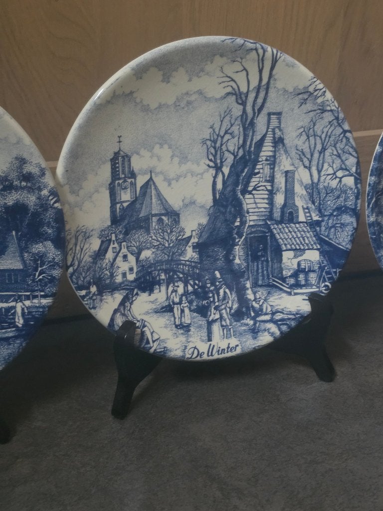 Set van 4 Delfts Blauwe jaargetijden borden – Chemkefa, Ophalen of Verzenden