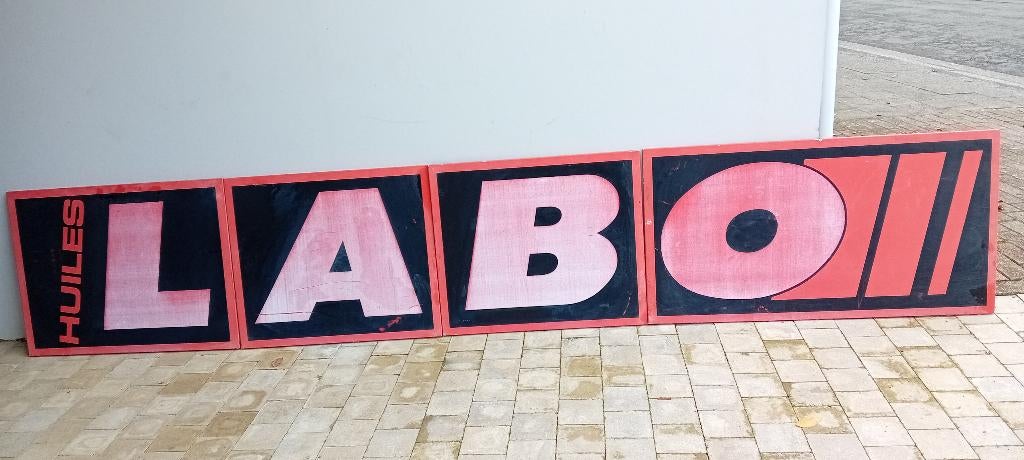 Zeer groot reclamebord LABO in 4 delen, Ophalen, Gebruikt, Reclamebord