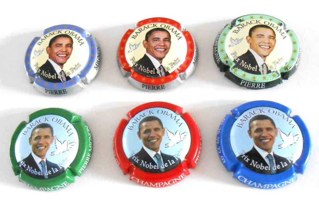 6 champagnecapsules - Pierre Mignon - Barak Obama, Ophalen of Verzenden