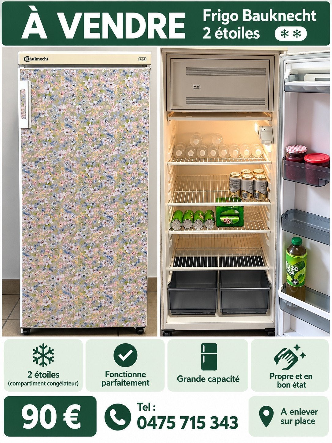 frigo Bauknecht avec congélateur 140 cms, Enlèvement, Utilisé, 140 à 160 cm
