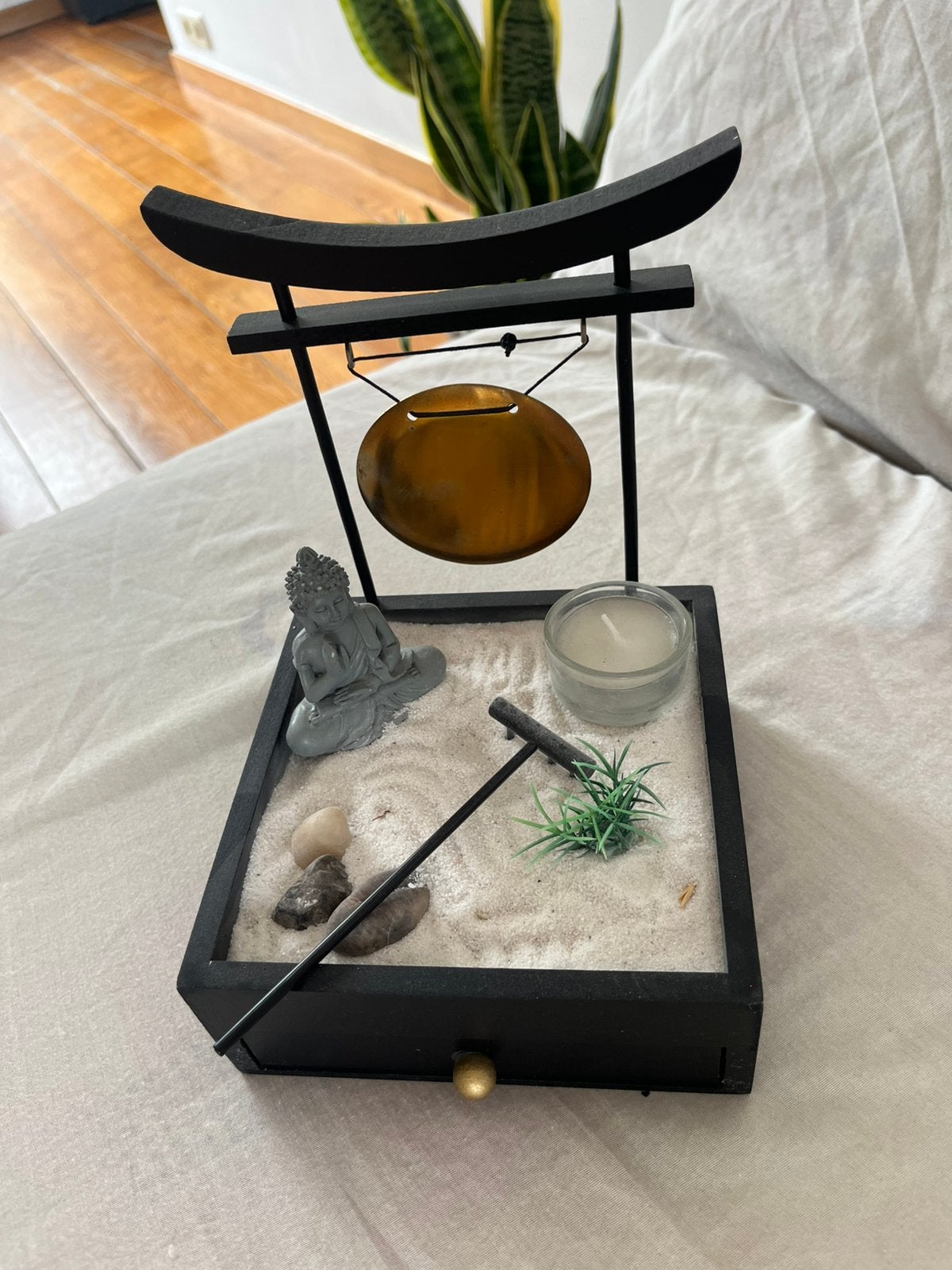 Jardin zen japonais décoratif avec petit gong, Enlèvement, Comme neuf