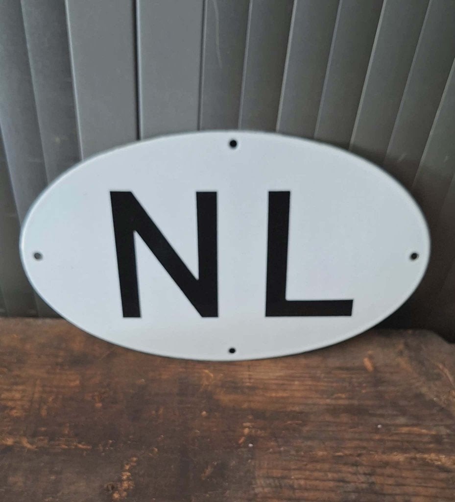 Oud & origineel emaille NL-ovaal landen bord., Verzamelen, Ophalen of Verzenden, Gebruikt, Reclamebord
