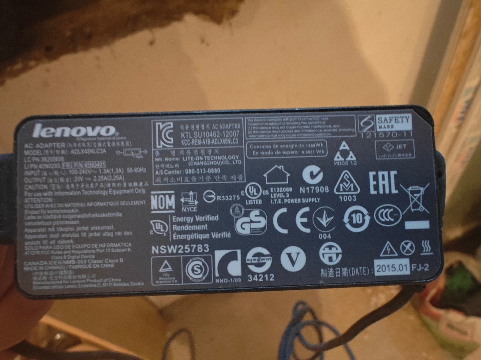 Chargeur d'ordinateur portable Lenovo ADLX45NLC3A 45N0491, Enlèvement
