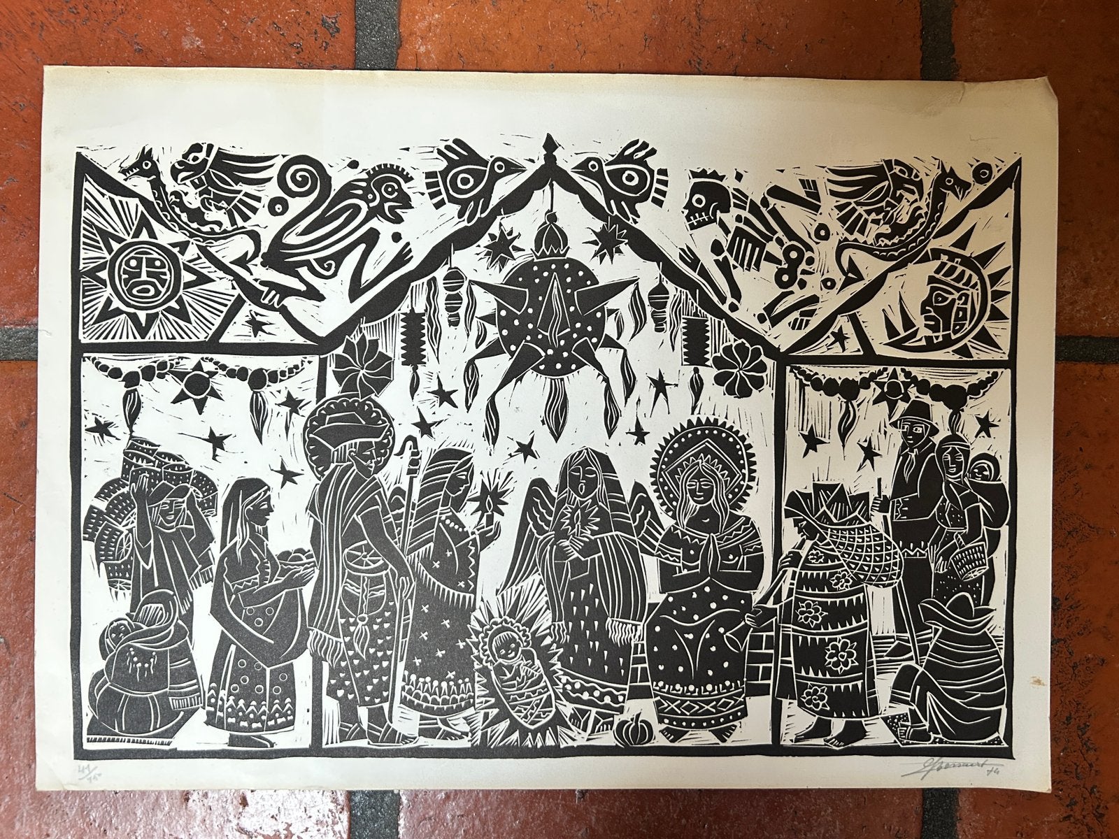 Jozef Bossaert (1915-2006) – Kerststal – 44/70 – 1974, Antiek en Kunst, Kunst | Litho's en Zeefdrukken, Genummerd, Ophalen of Verzenden