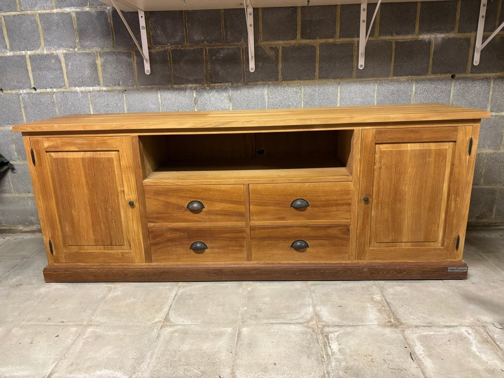 Meuble TV en bois massif - 200 cm - nombreux rangements, Teck, 25 à 50 cm, Moins de 100 cm, 150 à 200 cm
