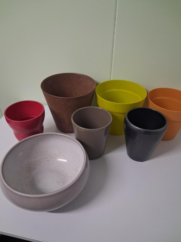 Lot de 7 pots / caches pots, Jardin & Terrasse, Moins de 25 cm, Comme neuf, Enlèvement, Intérieur