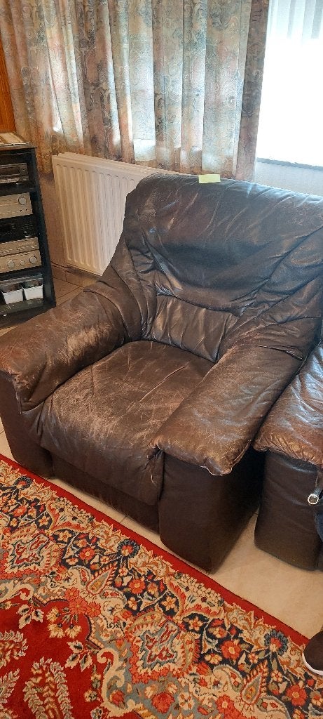 Canapé en cuir pour 3 personnes, 2 sièges simples en cuir, 125 cm ou plus, Klassiek, 125 à 150 cm, Enlèvement