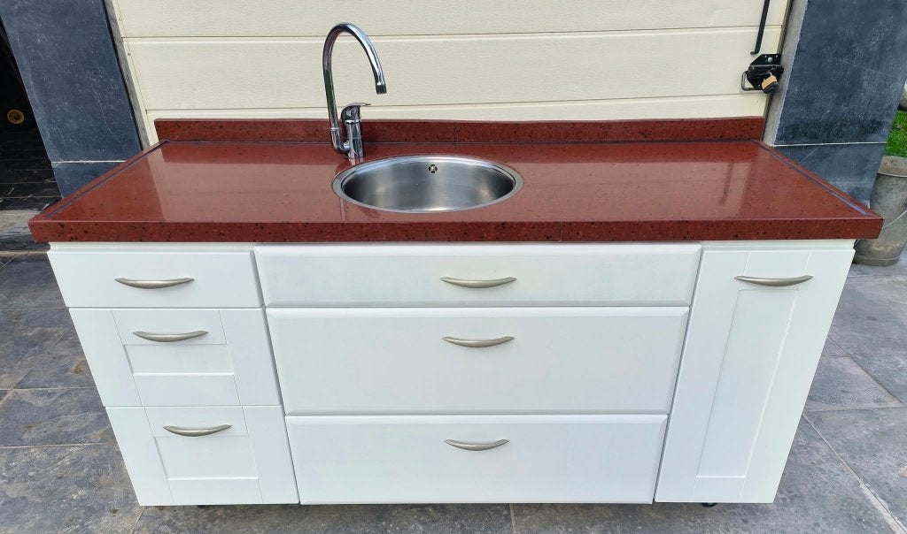 keuken graniet werkblad buitenkeuken kitchenette pantry €398, Tuin en Terras, Ophalen, Zo goed als nieuw, Houtskool, Vrijstaand