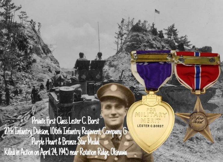 US WWII KIA Okinawa Purple Heart / Bronze Star Medal, Verzamelen, Ophalen of Verzenden, Landmacht, Lintje, Medaille of Wings