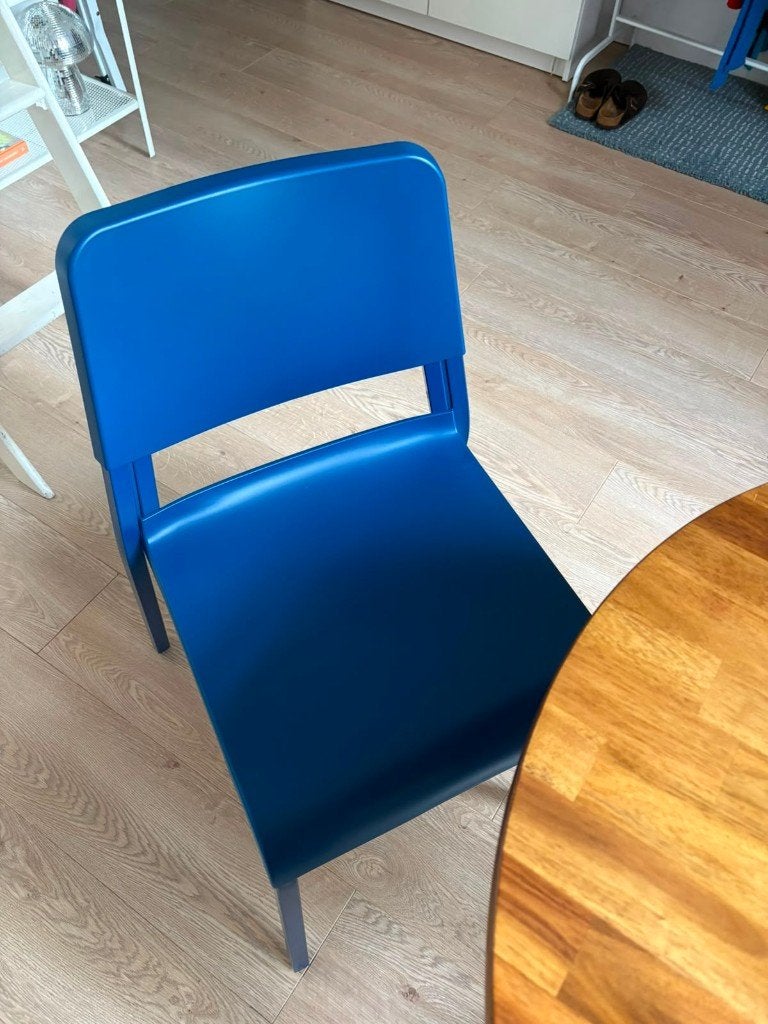 2 toffe blauwe stoelen, Maison & Meubles, Chaises, Synthétique, Enlèvement, Utilisé, Bleu