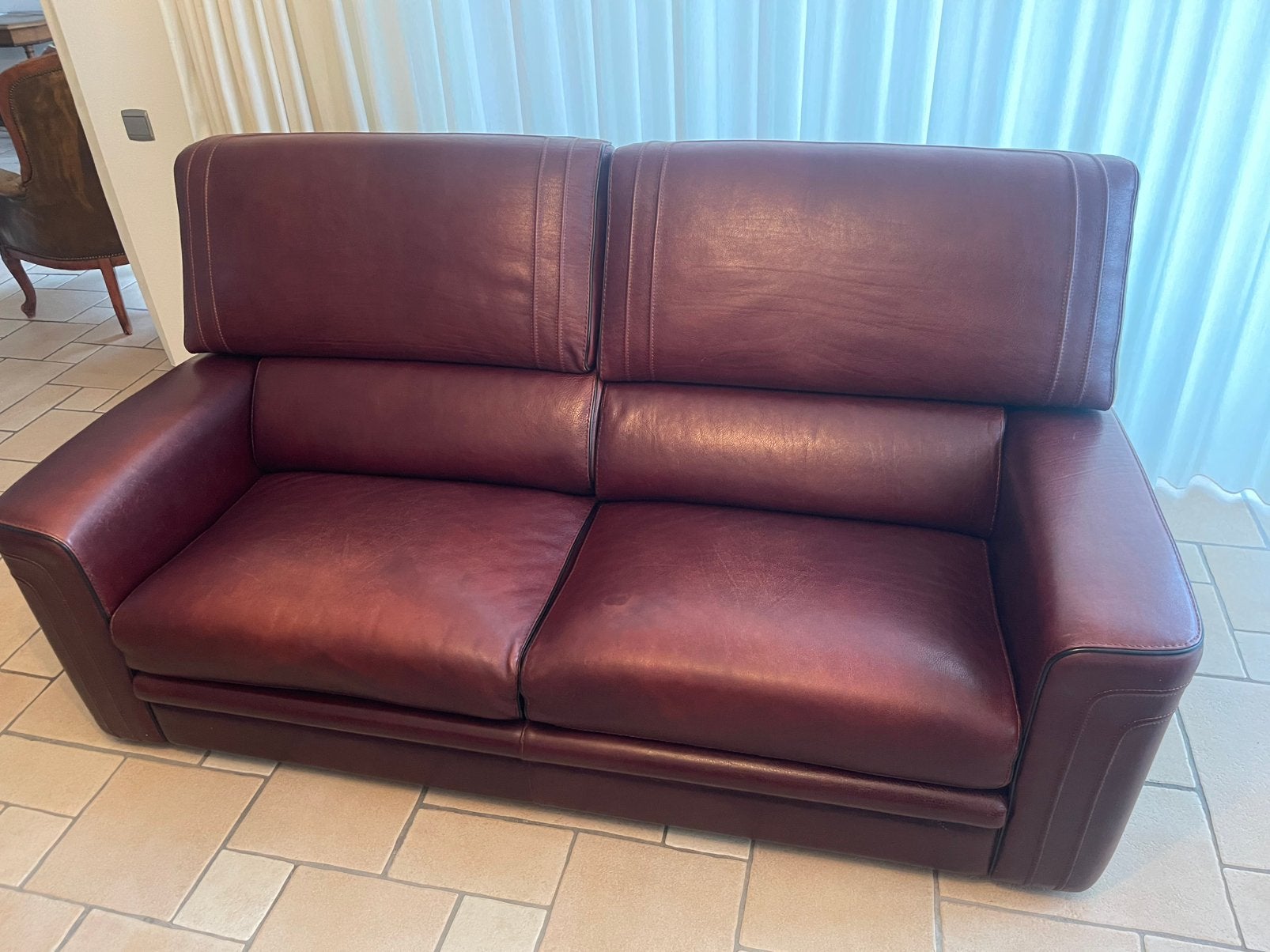 Leder bankstel, Maison & Meubles, Canapés | Salons, Quatre personnes ou plus, Banc droit, Klassiek, landelijk, Comme neuf