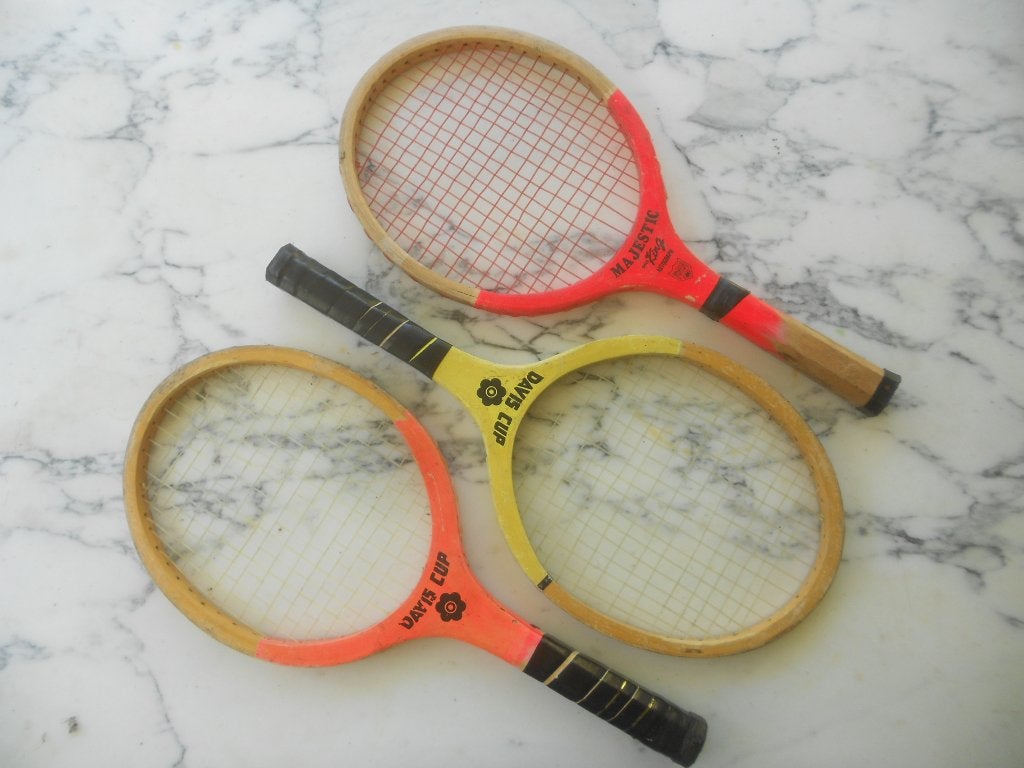 Raquettes de tennis(3) court manche Pakistan(45cm) vintage-, Sports & Fitness, Tennis, Enlèvement ou Envoi, Raquette