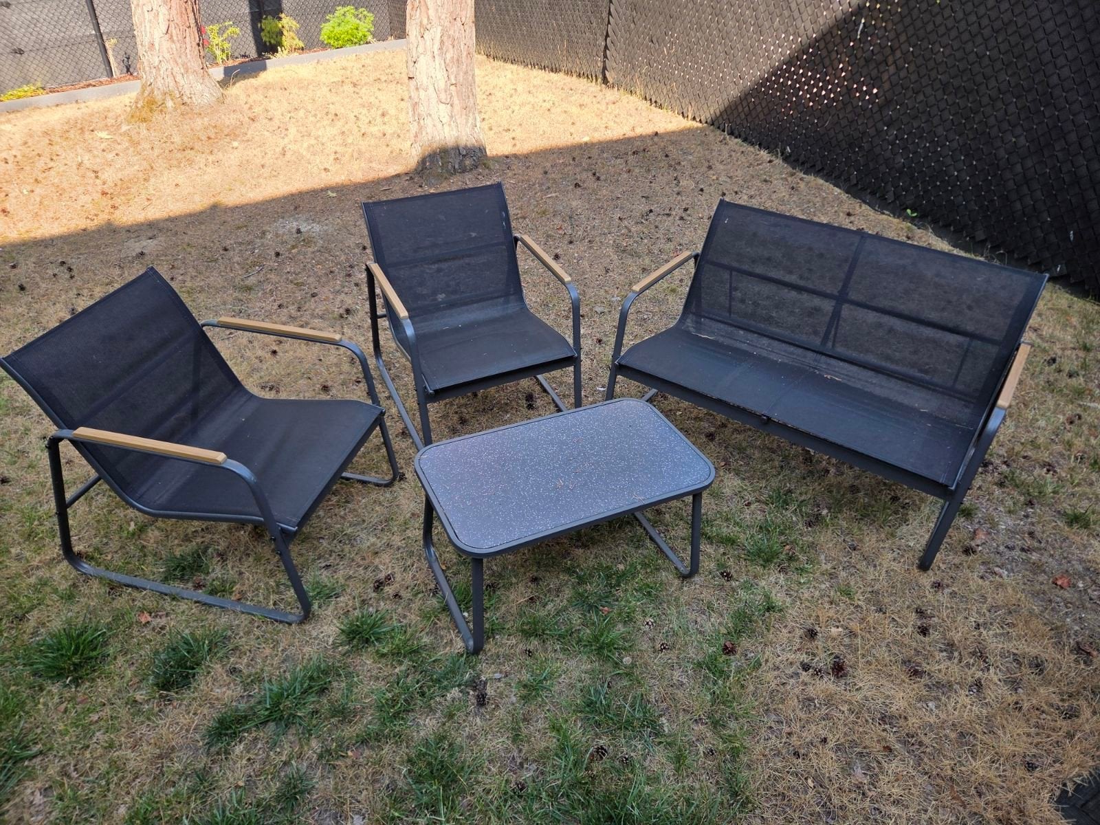 Tuinset metalen frame met textiel., Ophalen, 4 zitplaatsen, Gebruikt, Aluminium