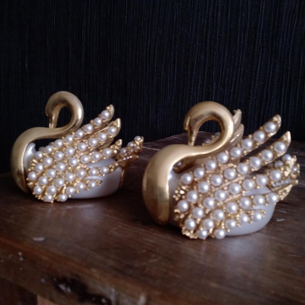 Vintage koppel zwaantjes met pareltjes, Antiek en Kunst, Ophalen of Verzenden