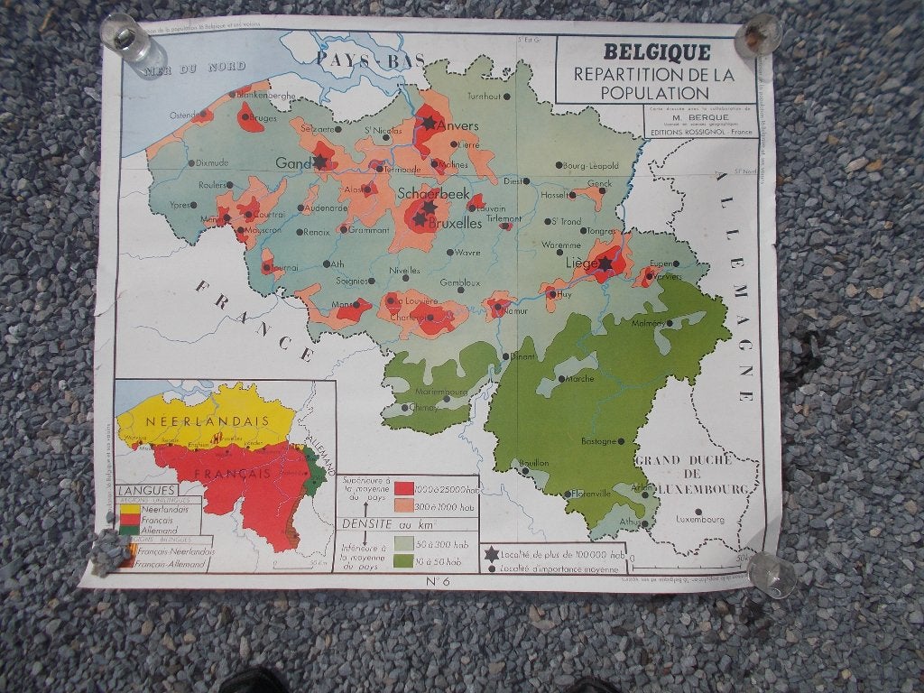 6 CARTES MURALES DE BELGIQUE  (recto / verso), Enlèvement ou Envoi, Utilisé