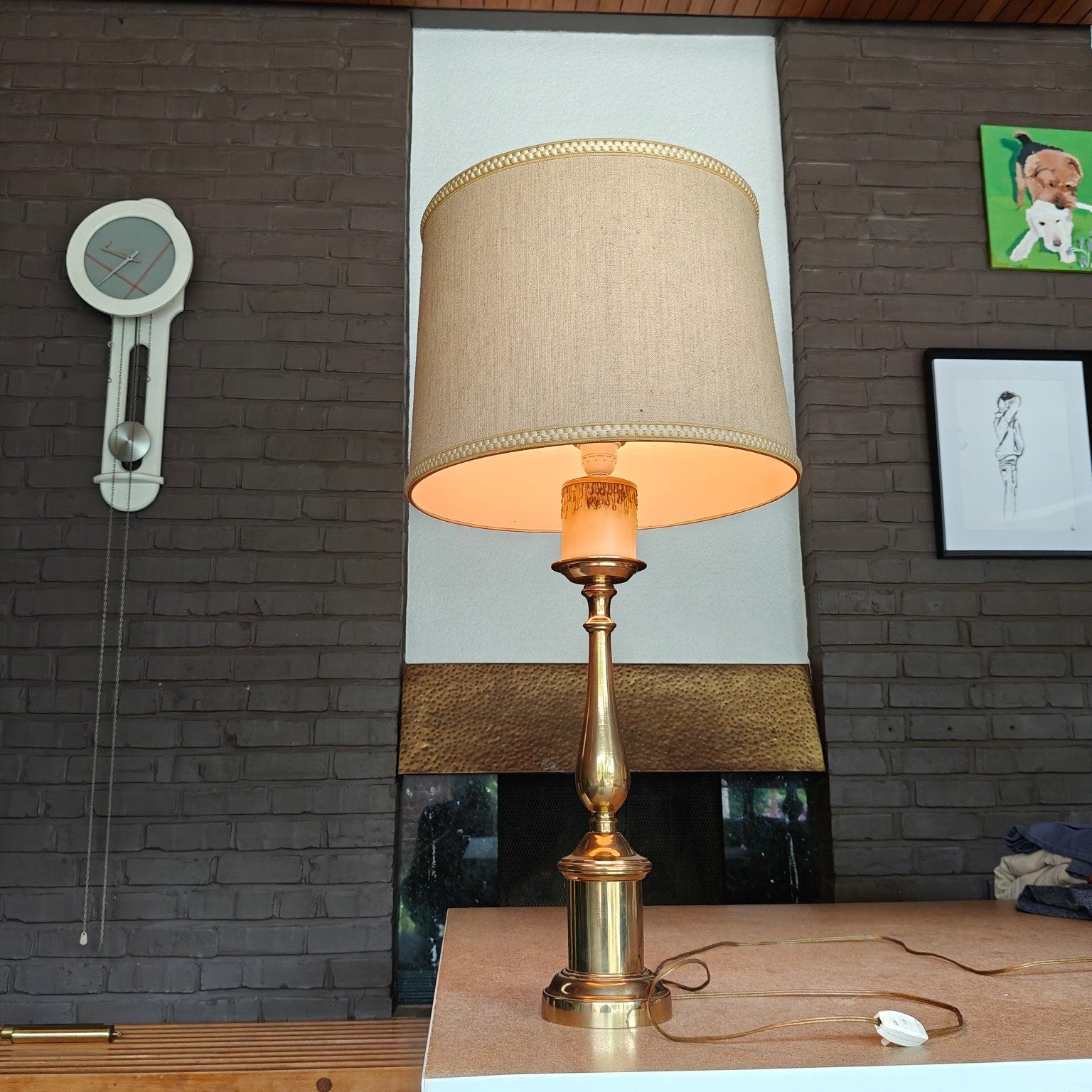 Prachtige extra grote vintage messing tafellamp 80 cm, Ophalen