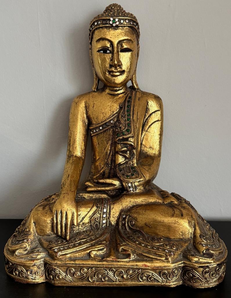 Oude Boeddha Mandalay Birma 1950-60 in hout, Antiek en Kunst, Ophalen of Verzenden