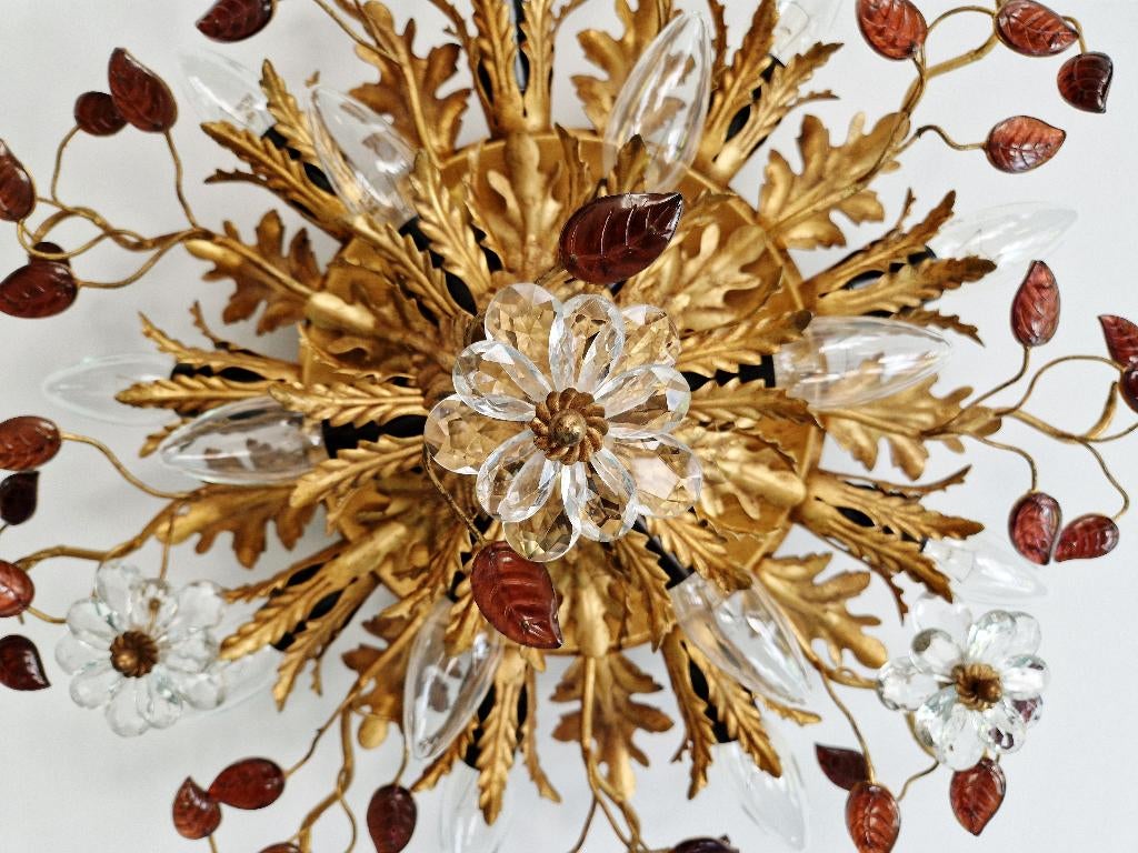 Grand plafonnier en métal doré et cristal, Banci Firenze, Enlèvement