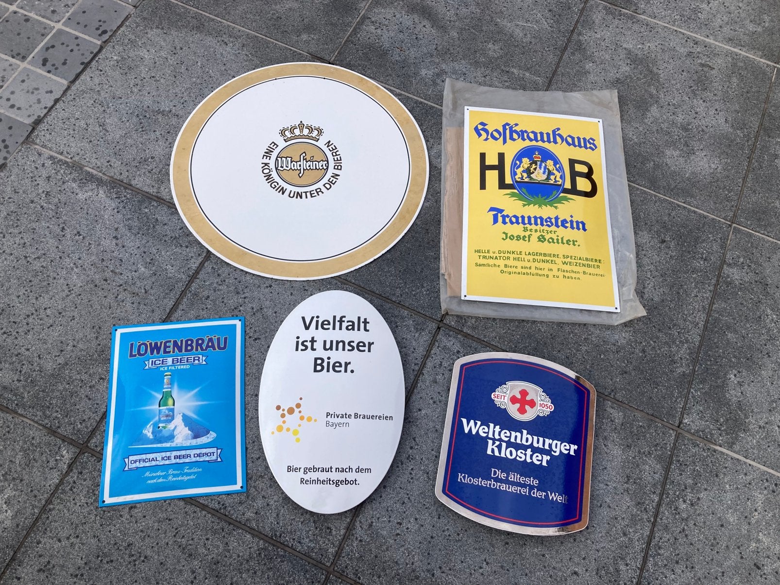 5 bier reclameborden in emaille, Verzamelen, Ophalen of Verzenden, Zo goed als nieuw