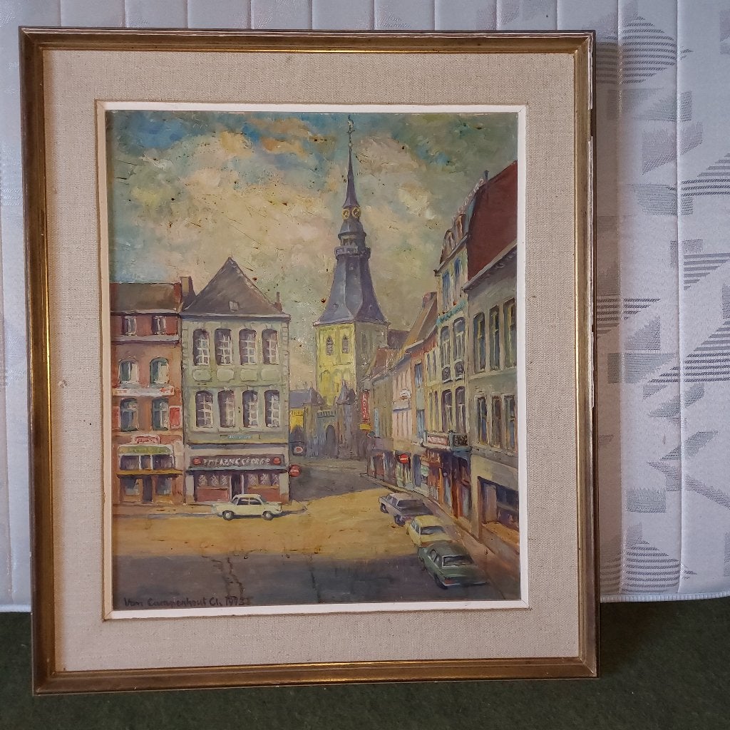 marché de la peinture de Hasselt, Enlèvement, Paysage urbain / rural, Signé, Peinture à l'huile
