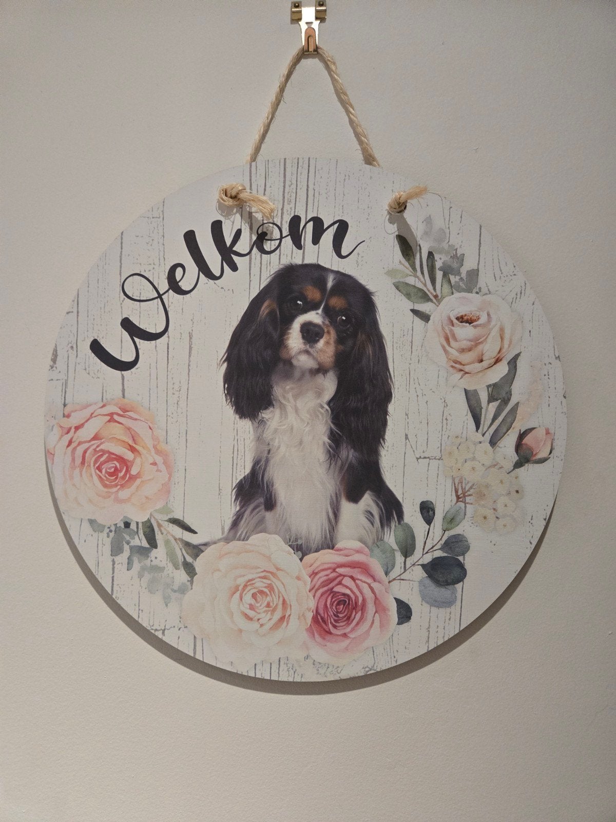 Welkomsbord cavalier kings charles, 30 cm, 30 cm, Hout, Ophalen of Verzenden
