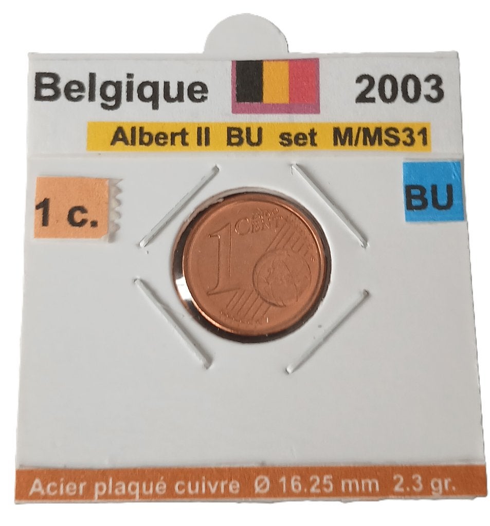 Belgique 1 cent Albert II année 2003 neuve en BU ., Timbres & Monnaies, Monnaies | Europe | Monnaies euro, Monnaie en vrac, 1 centime