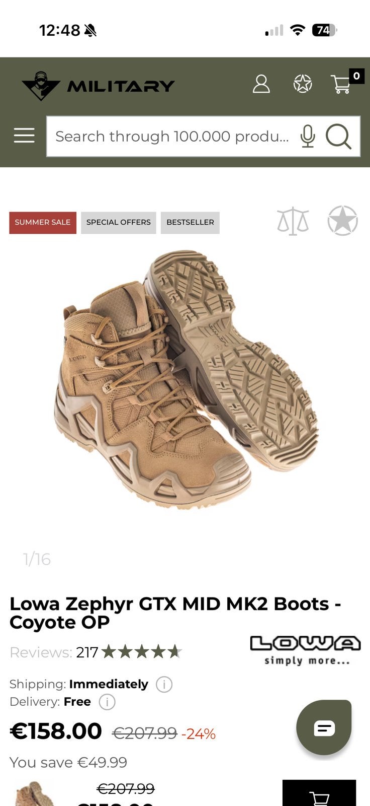 Lowa zephyr gtx mid mk2 boots coyote op, Ophalen, Zo goed als nieuw, Schoenen