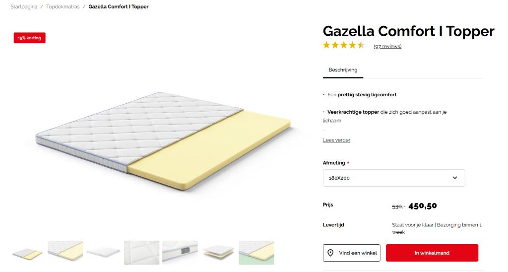Swiss sense topper Gazella Comfort I 180x200, Neuf, Matelas, Enlèvement, 180 cm