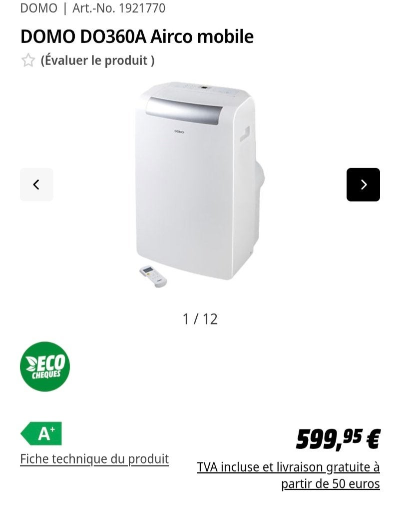 Climatiseur DOMO DO360A, Electroménager, Climatiseurs, 60 à 100 m³, Utilisé, Classe énergétique A ou plus économe, Refroidissement et Déshumidification