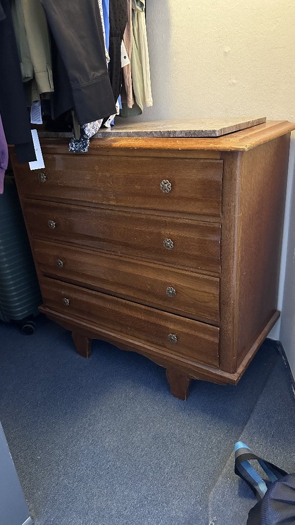 Commode ancienne 4 tiroirs avec plateau type marbre, 3 ou 4 tiroirs, 25 à 50 cm, Moins de 100 cm, Enlèvement