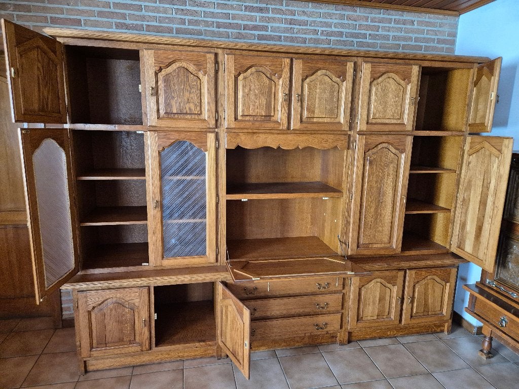 Massief Eiken Wandkast / Buffetkast, Ophalen, Gebruikt, 200 cm of meer, Rustiek