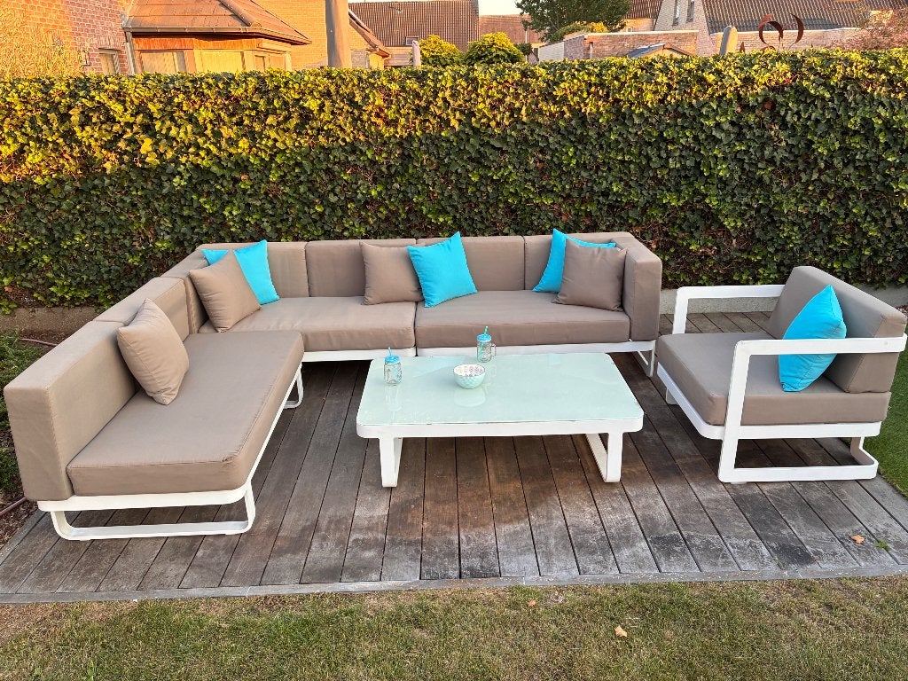 Ensemble de jardin lounge, y compris coussins et table, Salons de jardin, Aluminium, 8 places, Enlèvement