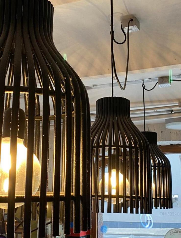 Houten hanglampen, Huis en Inrichting, Lampen | Kroonluchters, Ophalen, Zo goed als nieuw, Hout