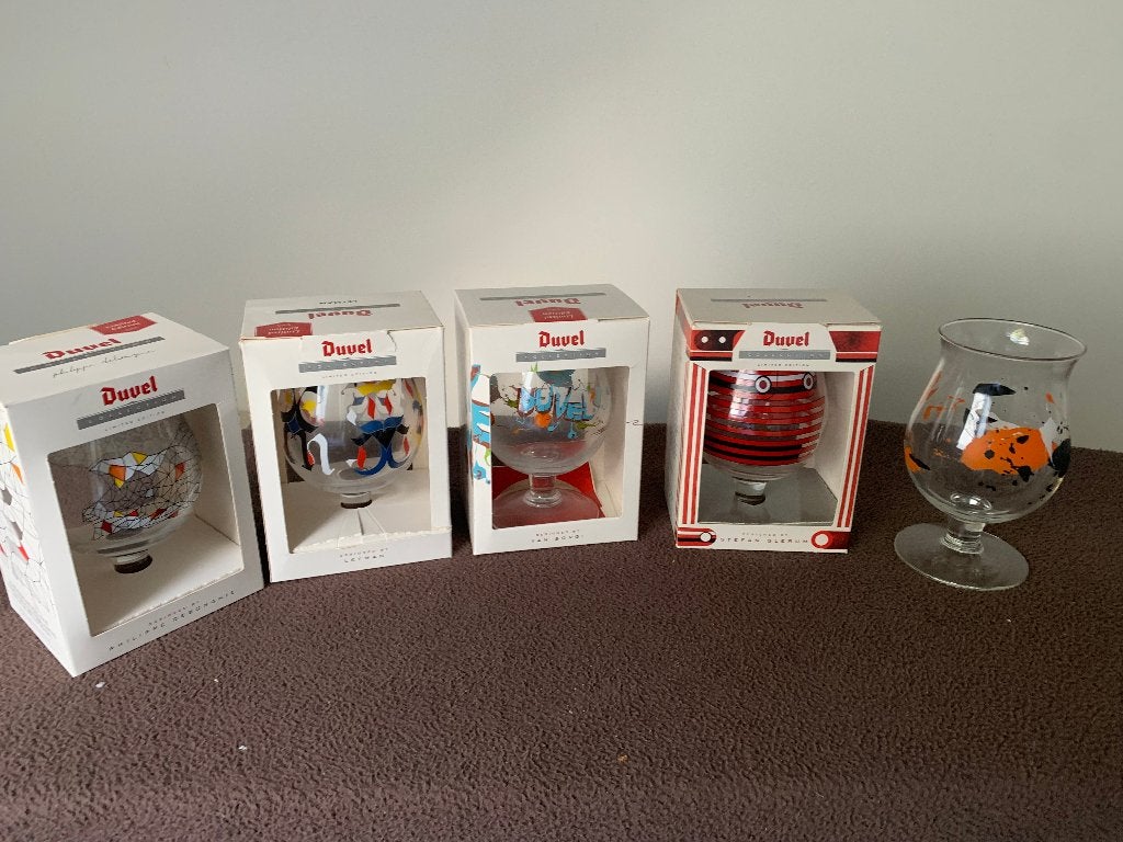 set van 5 collections Duvel glazen, Verzamelen, Biermerken, Ophalen, Nieuw, Glas of Glazen, Duvel