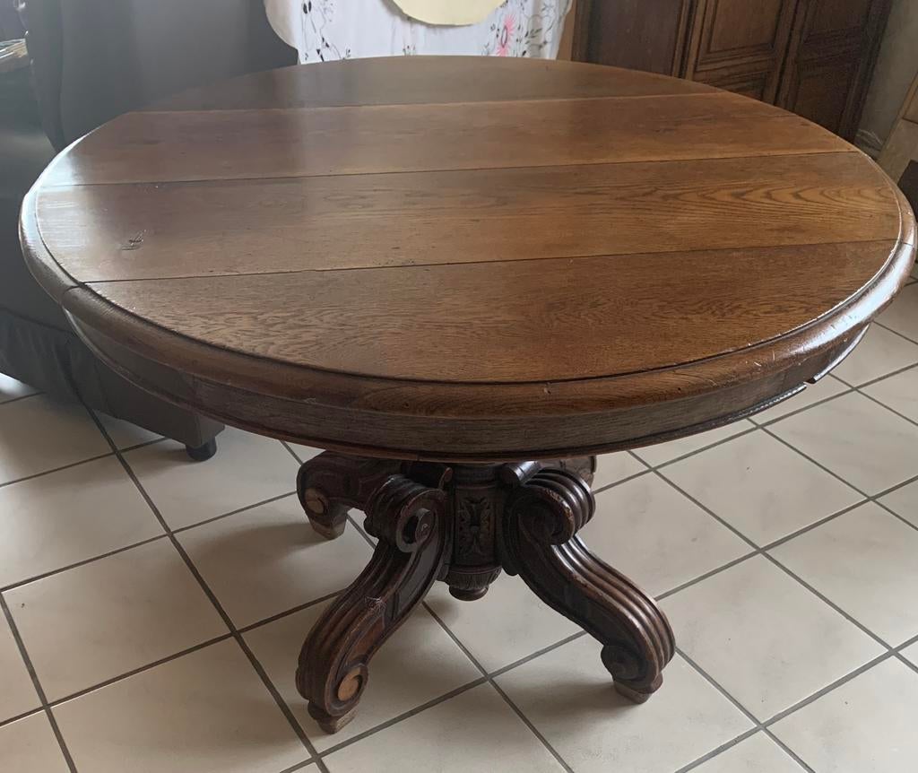 Mooie antieke eiken ronde tafel, volledig massief, mooie poo, Antiek en Kunst, Ophalen