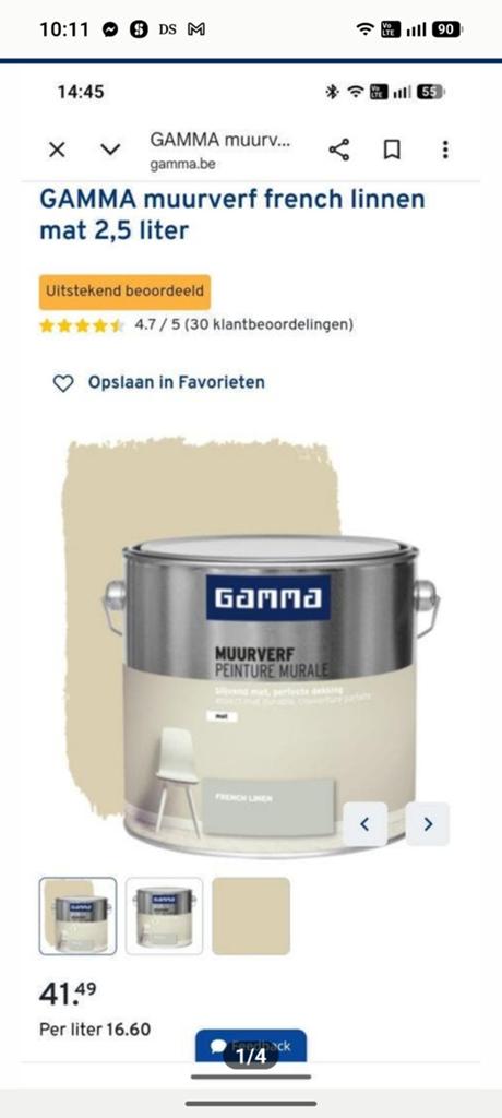 Muurverf Gamma french linnen, Doe-het-zelf en Bouw, Ophalen, Beige, Nieuw, Verf