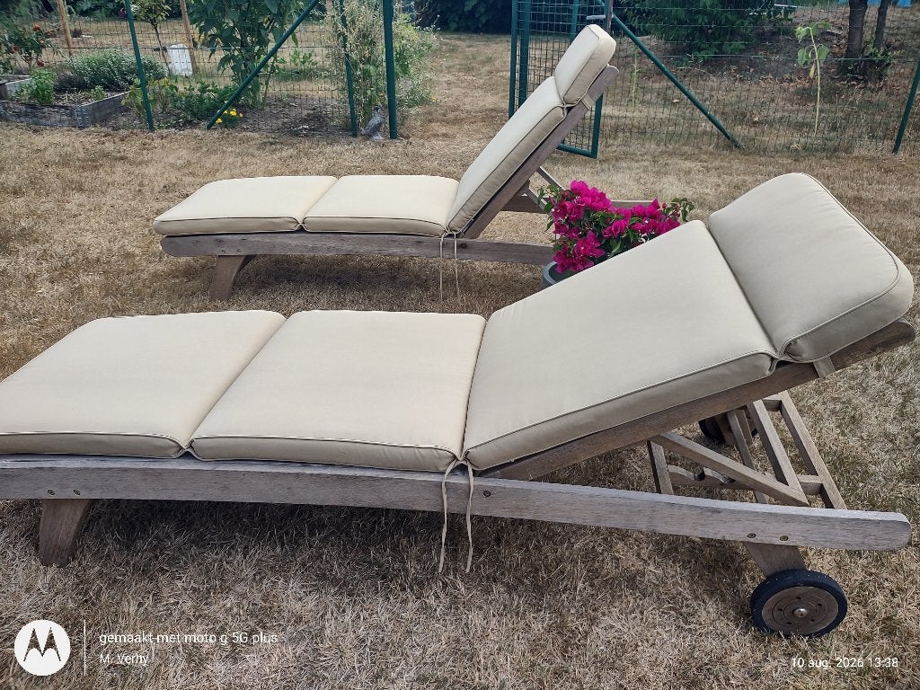 Bristol Collection ligbed + kussen, Tuin en Terras, Ophalen, Gebruikt, Teakhout, Verrijdbaar