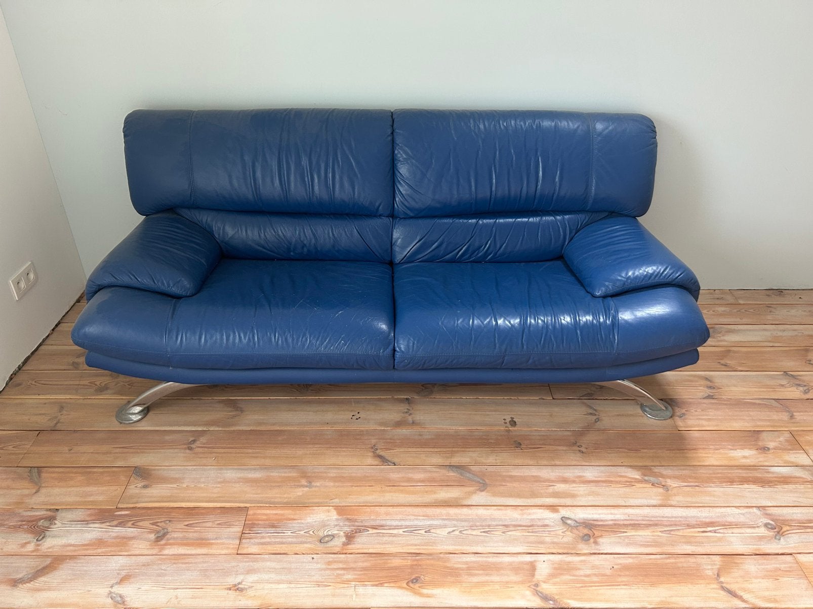 Blauwe lederen zetel, 100 à 125 cm, 200 à 250 cm, Banc droit, Enlèvement