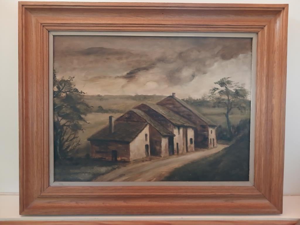 Tableau peint "Chaumière en pleine campagne" - Serrin 1965, Enlèvement, Utilisé, 50 à 75 cm, Bois