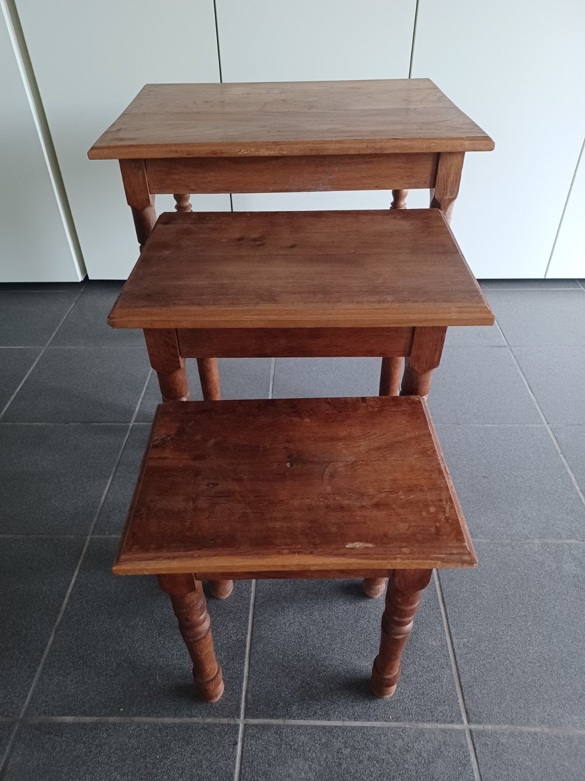 Bijzettafels, 3 stuks, massief eik, info volledig lezen, Ophalen, Hout