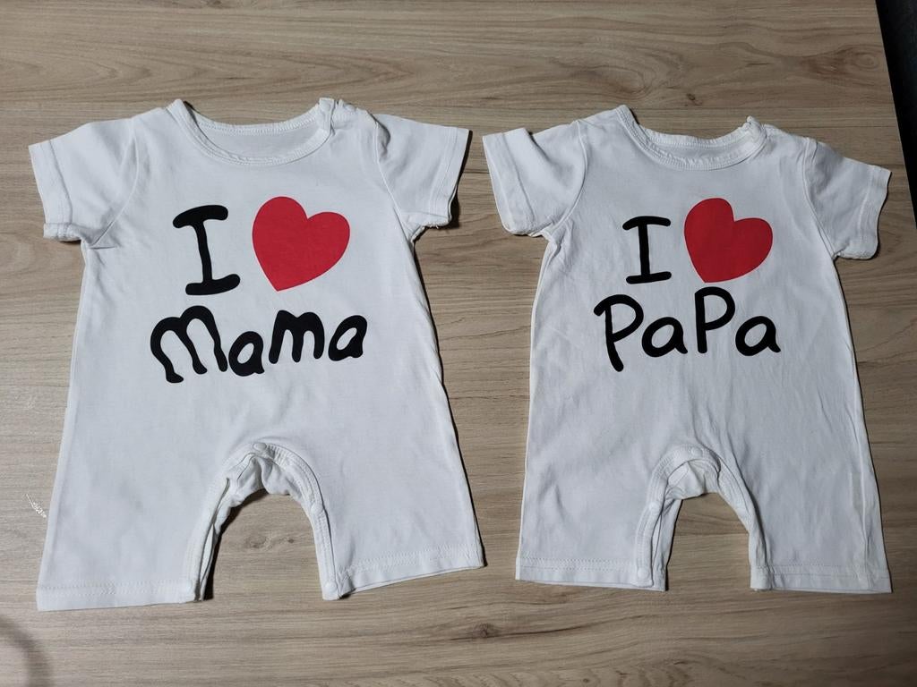 Nieuwe baby rompers I love Mama / I lpve Papa – maat 62 –, Ophalen of Verzenden