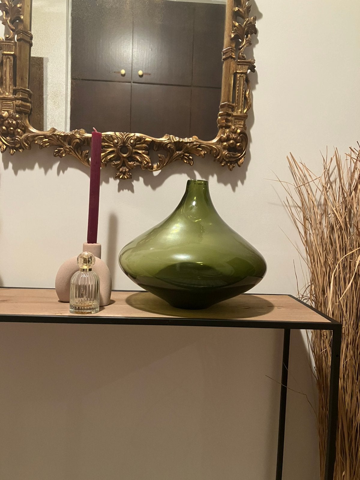 Olijfgroene Vaas, Huis en Inrichting, Ophalen, Gebruikt, Groen, Glas