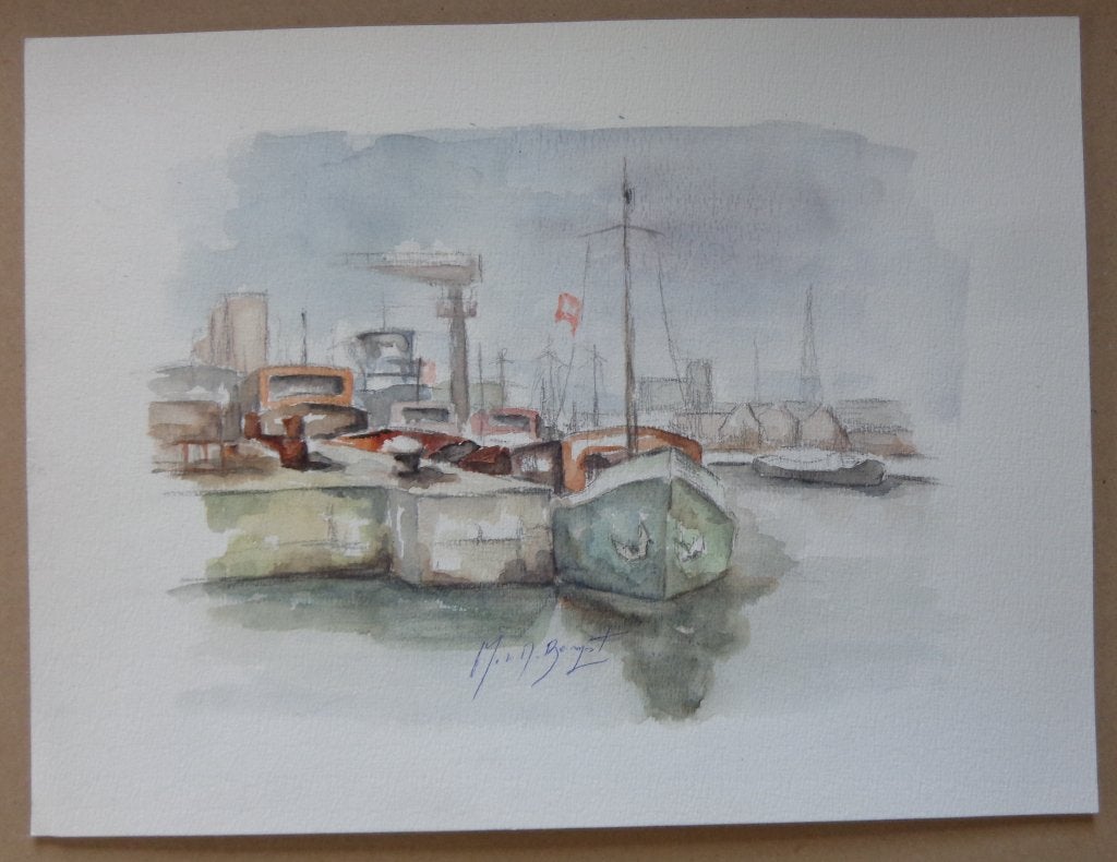 MARCEL VAN DEN BEMPT / 3 STUKS / ANTWERPEN ORIGINEEL 27x36cm, Antiquités & Art, Enlèvement ou Envoi, Aquarelle, Signé, Papier