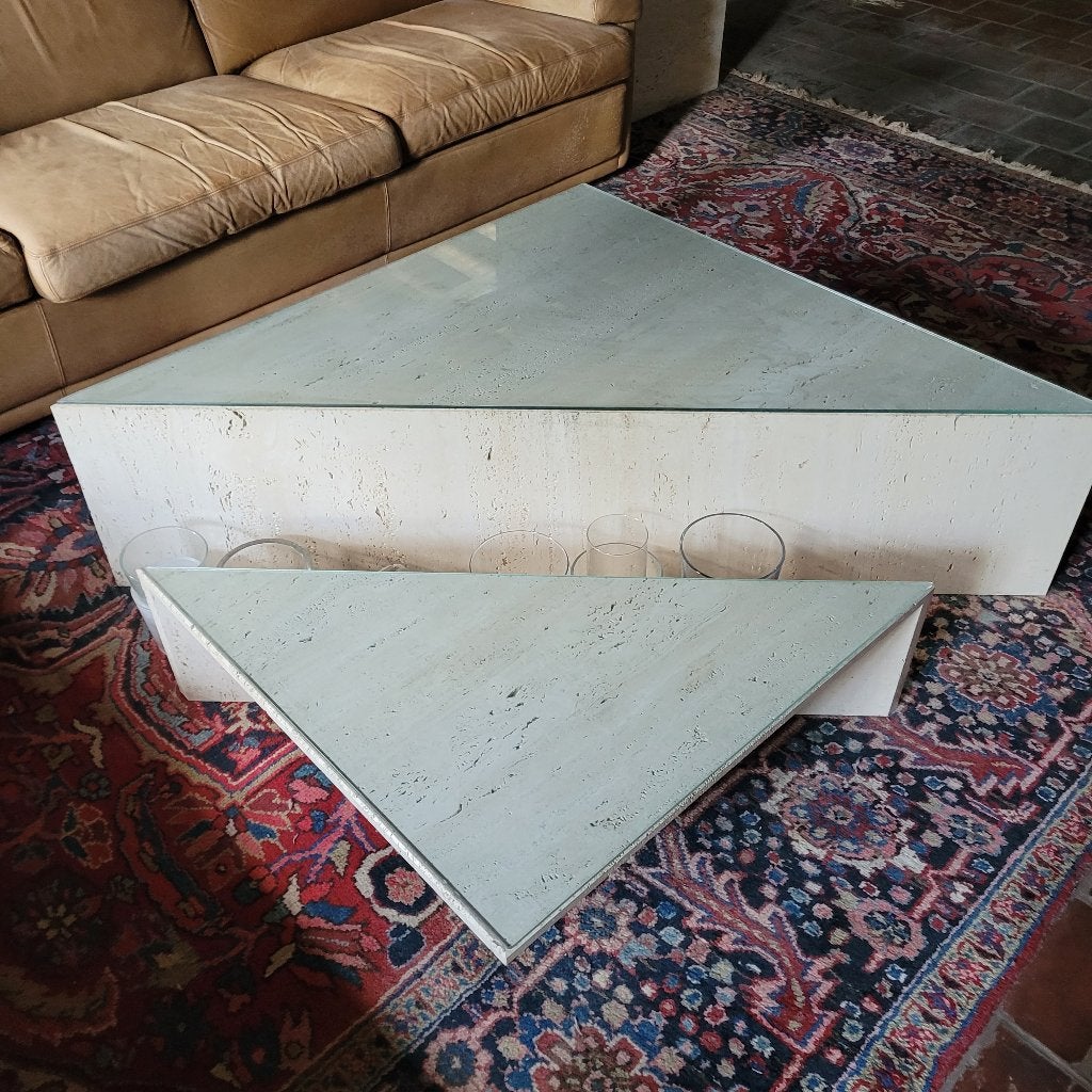 Travertin salontafel bedtaande uit 2 stukken., Enlèvement