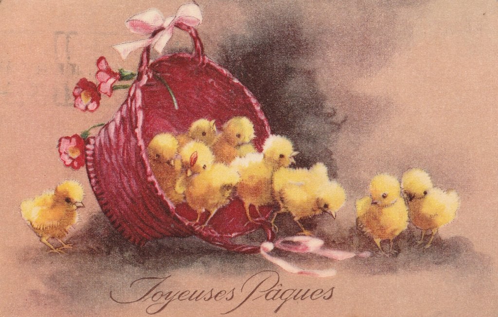 FANTASIE -  Paaskuikentjes in Rieten mandje, Verzamelen, Postkaarten | Themakaarten, Verzenden, 1920 tot 1940, Gelopen, Overige thema's