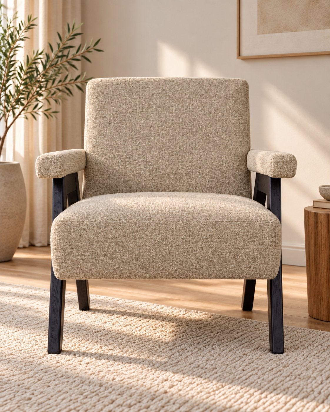 ‼️Japandi beige fauteuil / lounge stoel van usuals, Ophalen, Nieuw, Stof